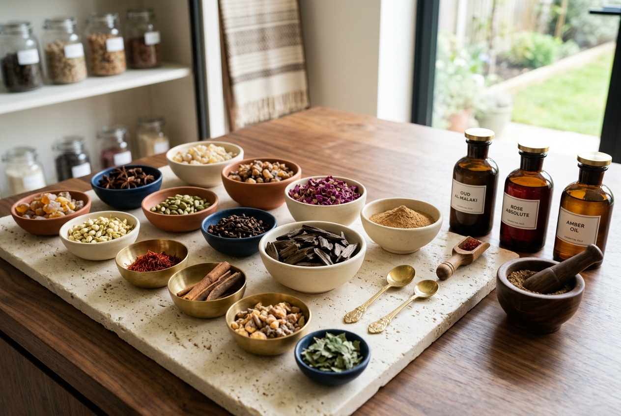 مكونات بخور في أوعية